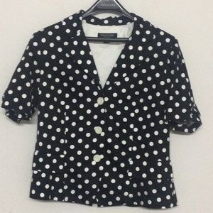 🌞 Perceptions black button up blouse white polka dots short sleeves women M